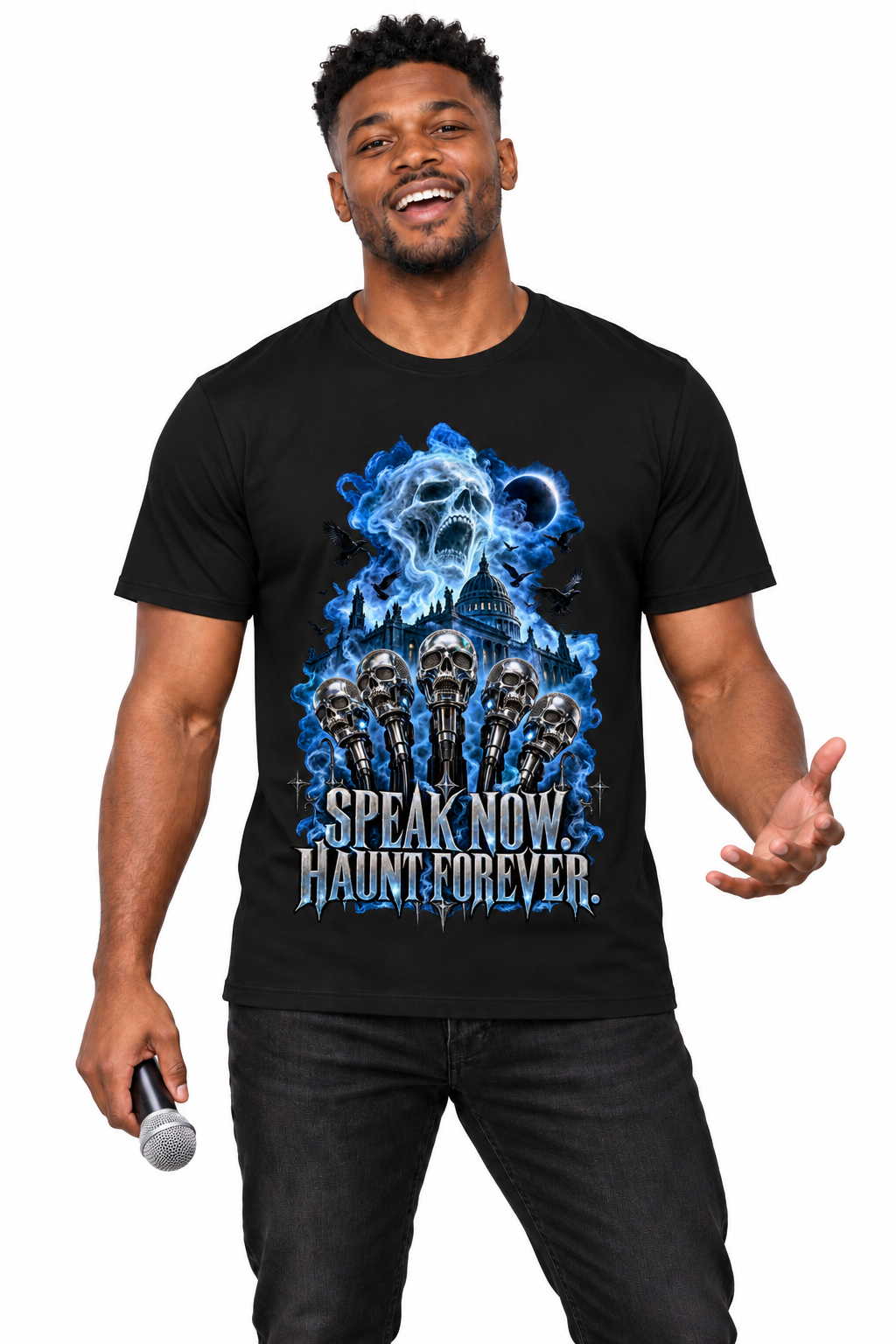 SPEAK NOW. HAUNT FOREVER. — Men's Crew Neck T-Shirt — model front