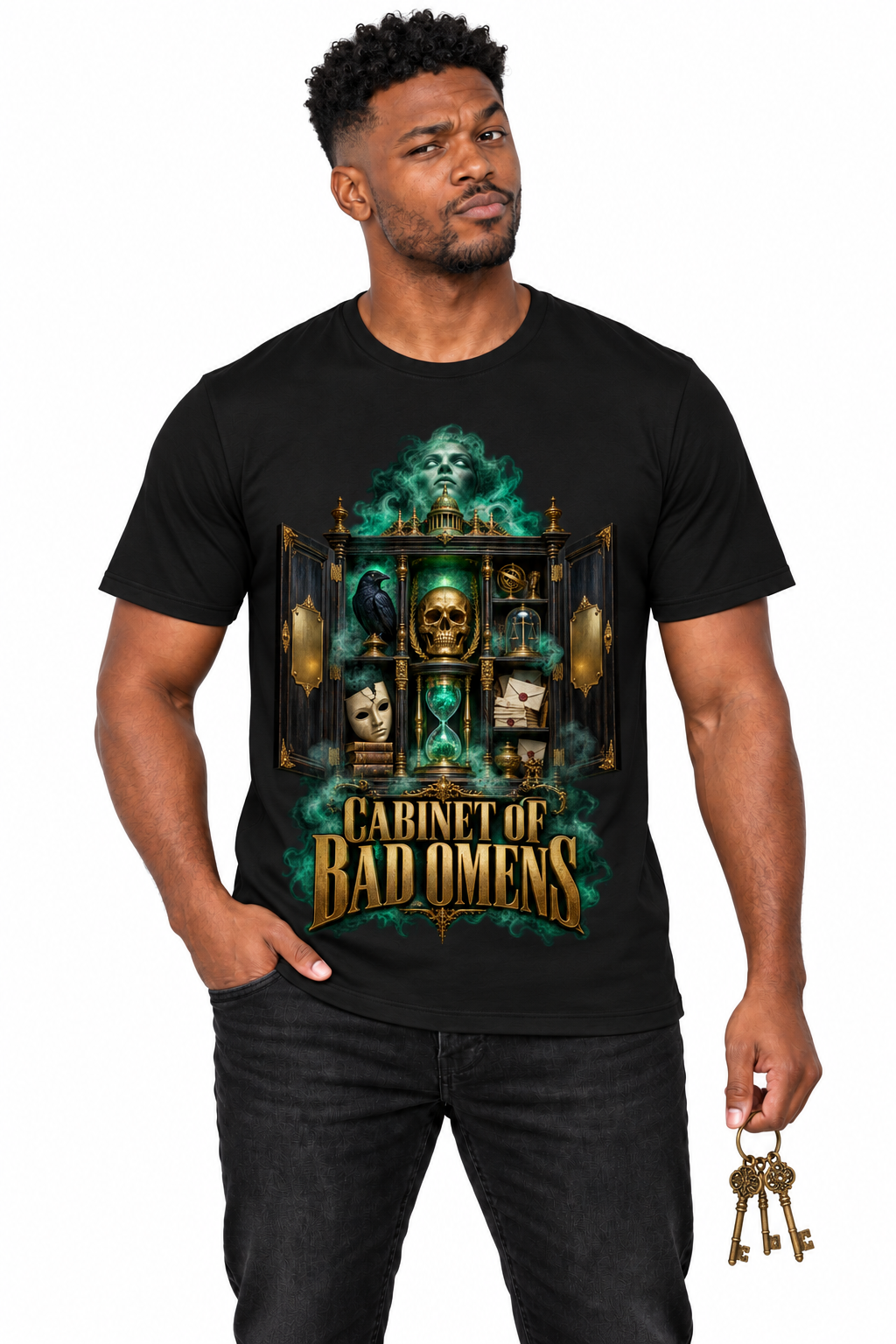 CABINET OF BAD OMENS — Men's Crew Neck T-Shirt — model front