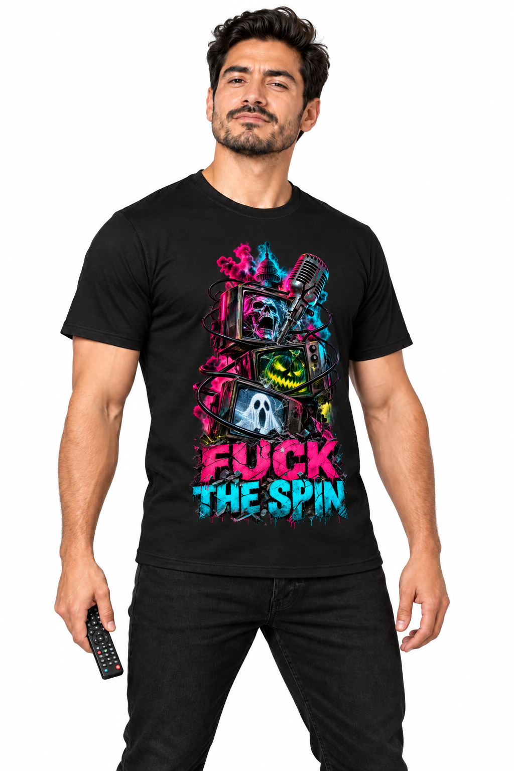 FUCK THE SPIN — Men's Crew Neck T-Shirt — model front