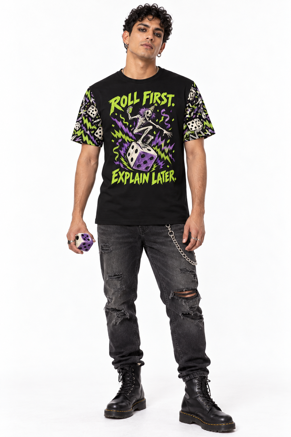 Roll First — Men's Crew Neck T-Shirt — model front