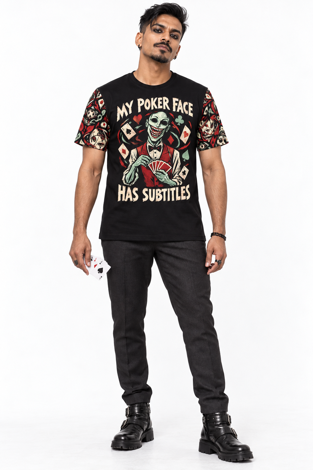 Subtitled Poker Face — Men's Crew Neck T-Shirt — model front