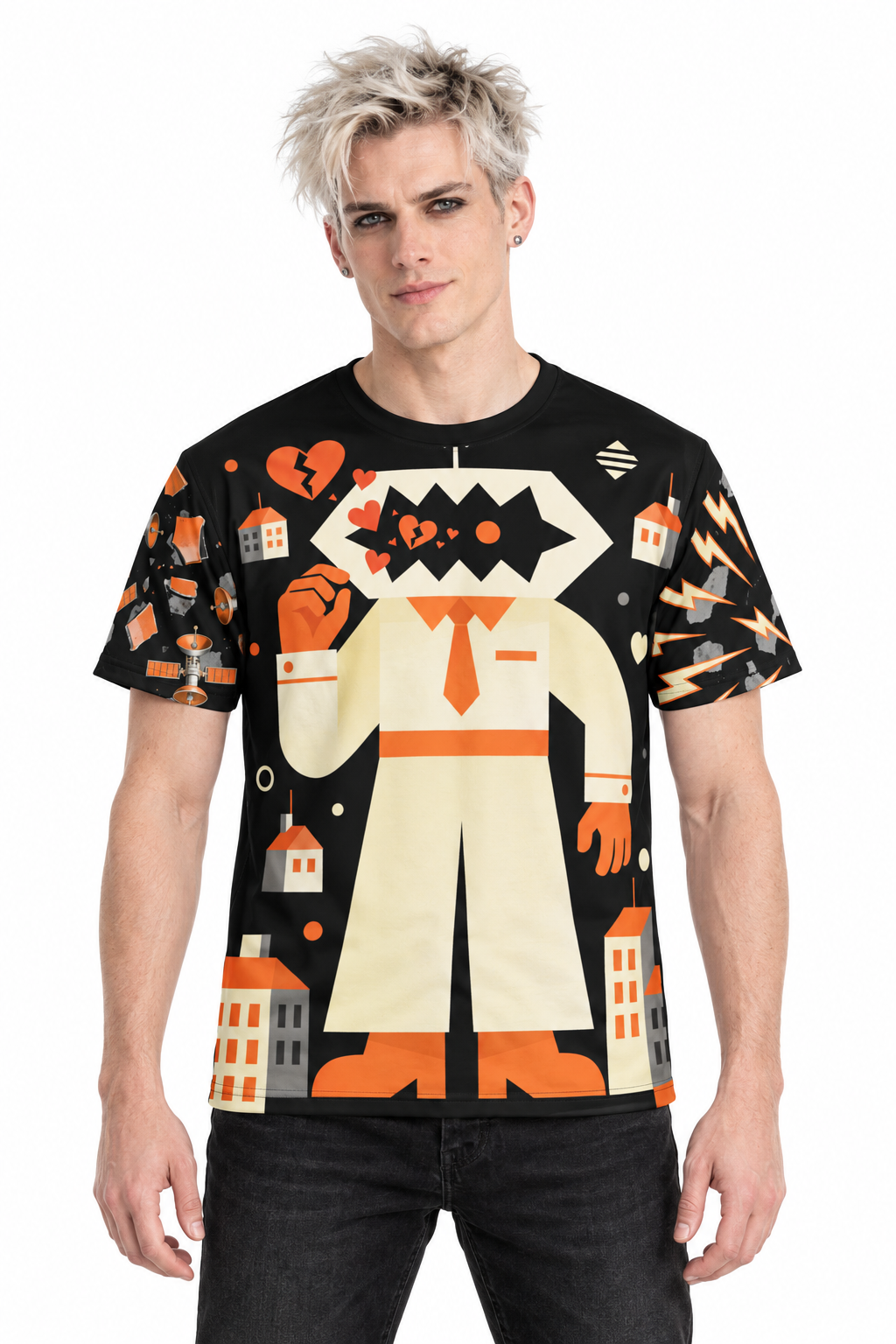 Attack of the Heartbreak Antenna — Men's Crew Neck T-Shirt — model front