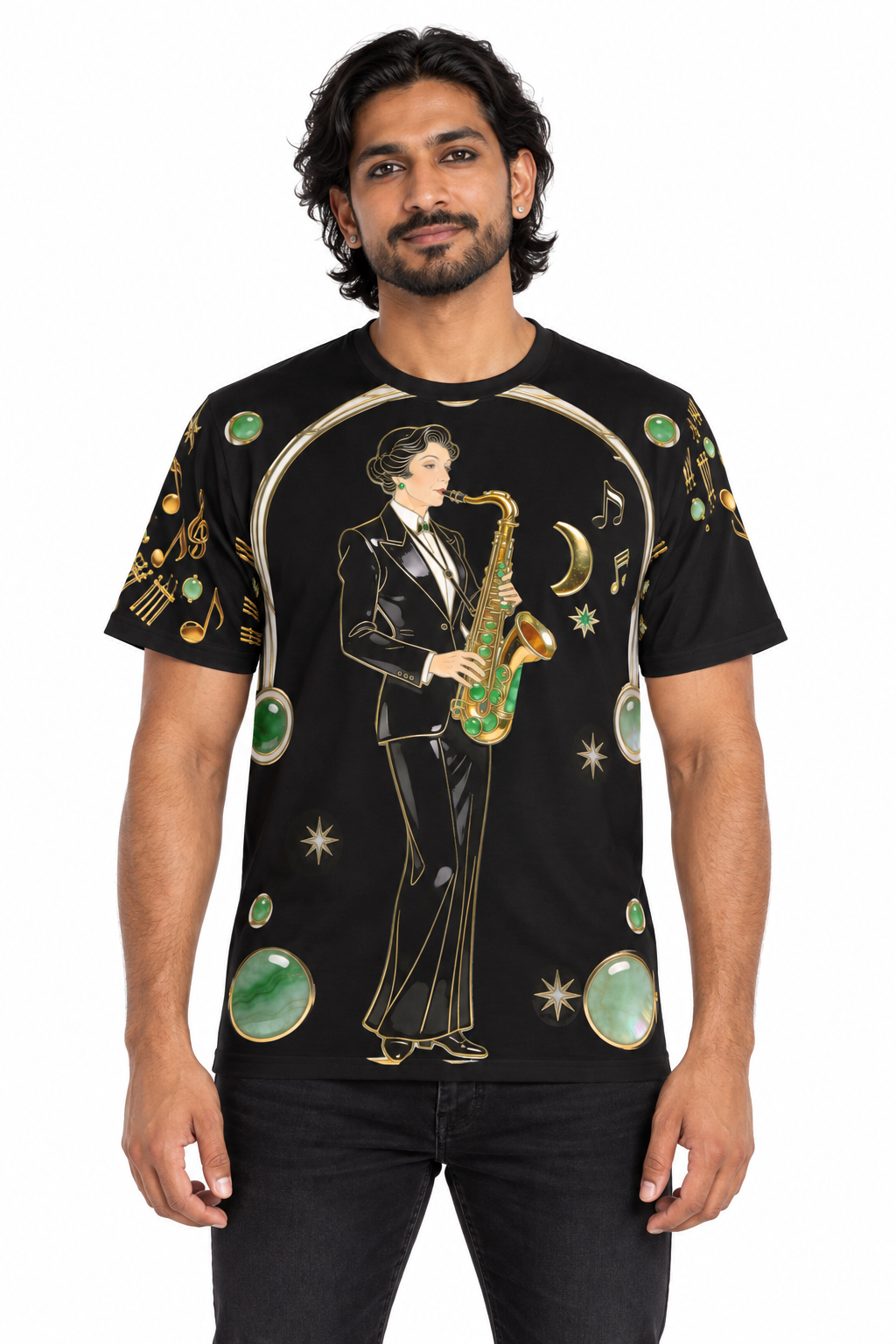 Sax and Hex — Men's Crew Neck T-Shirt — model front