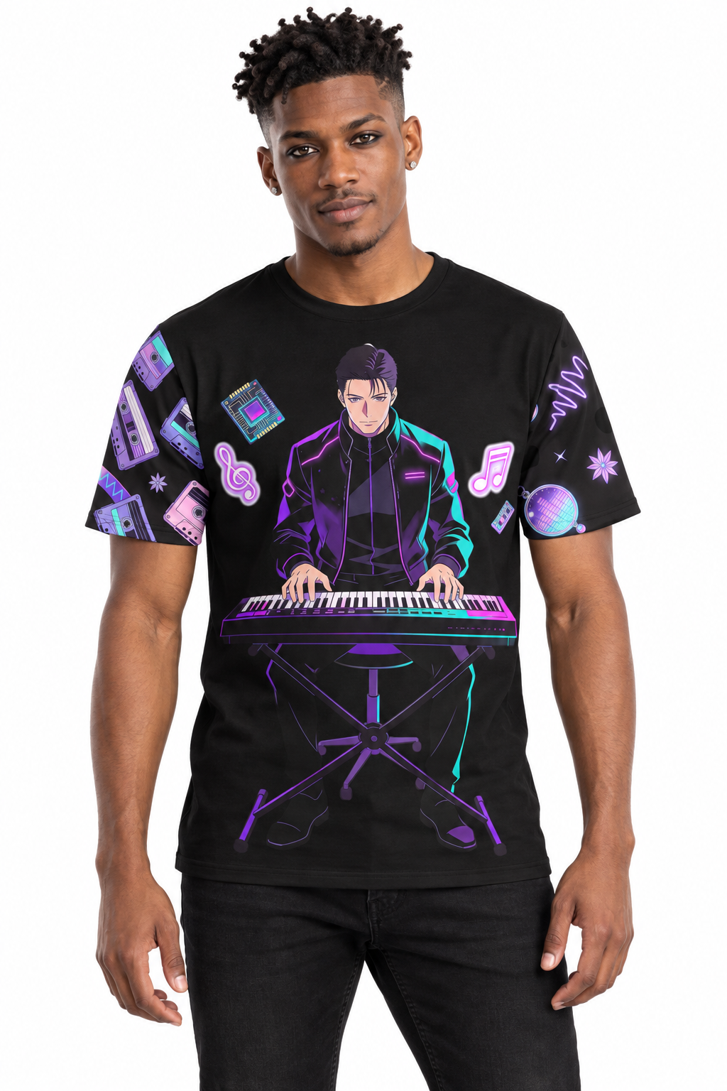 Nocturne in Neon — Men's Crew Neck T-Shirt — model front