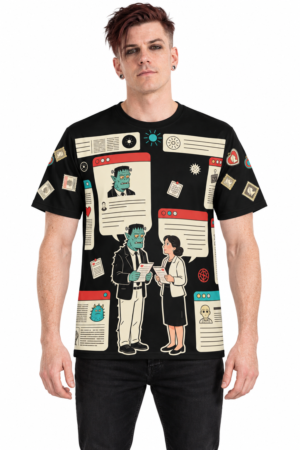 Monster Dating Bureau — Men's Crew Neck T-Shirt — model front