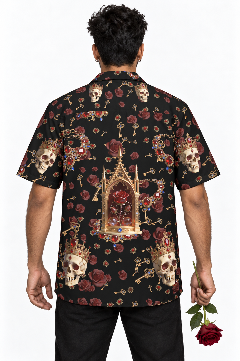 Crimson Cathedral — Unisex Button Shirt — model back