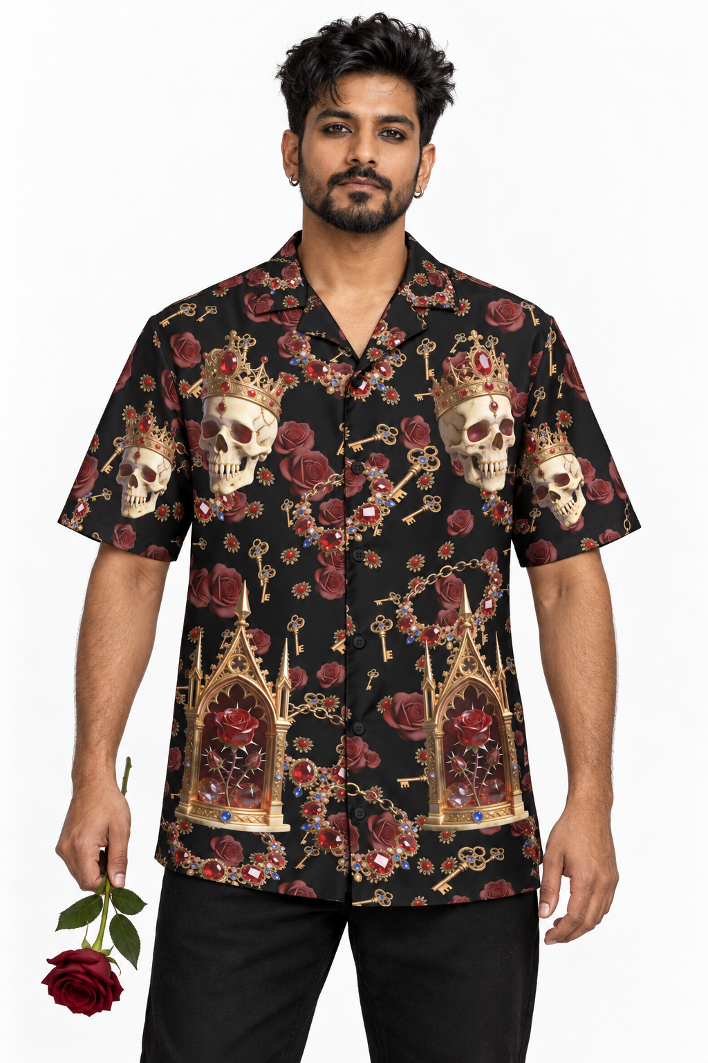 Crimson Cathedral — Unisex Button Shirt — model front
