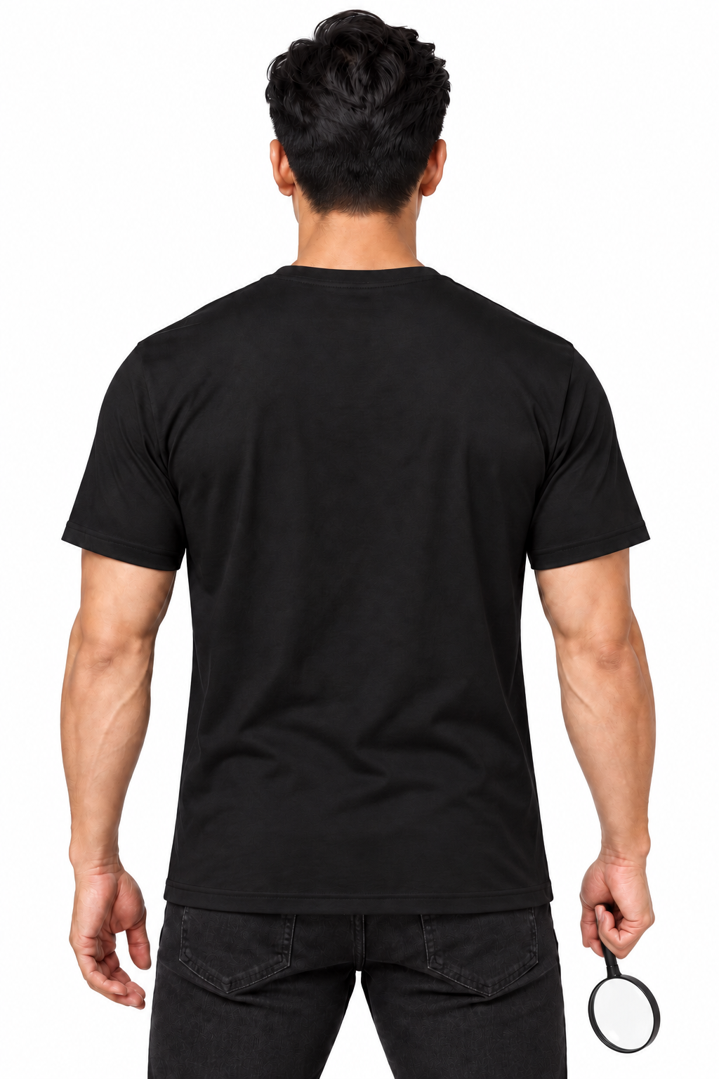 Get a Clue — Men’s Cotton Crew Neck T-Shirt — model back