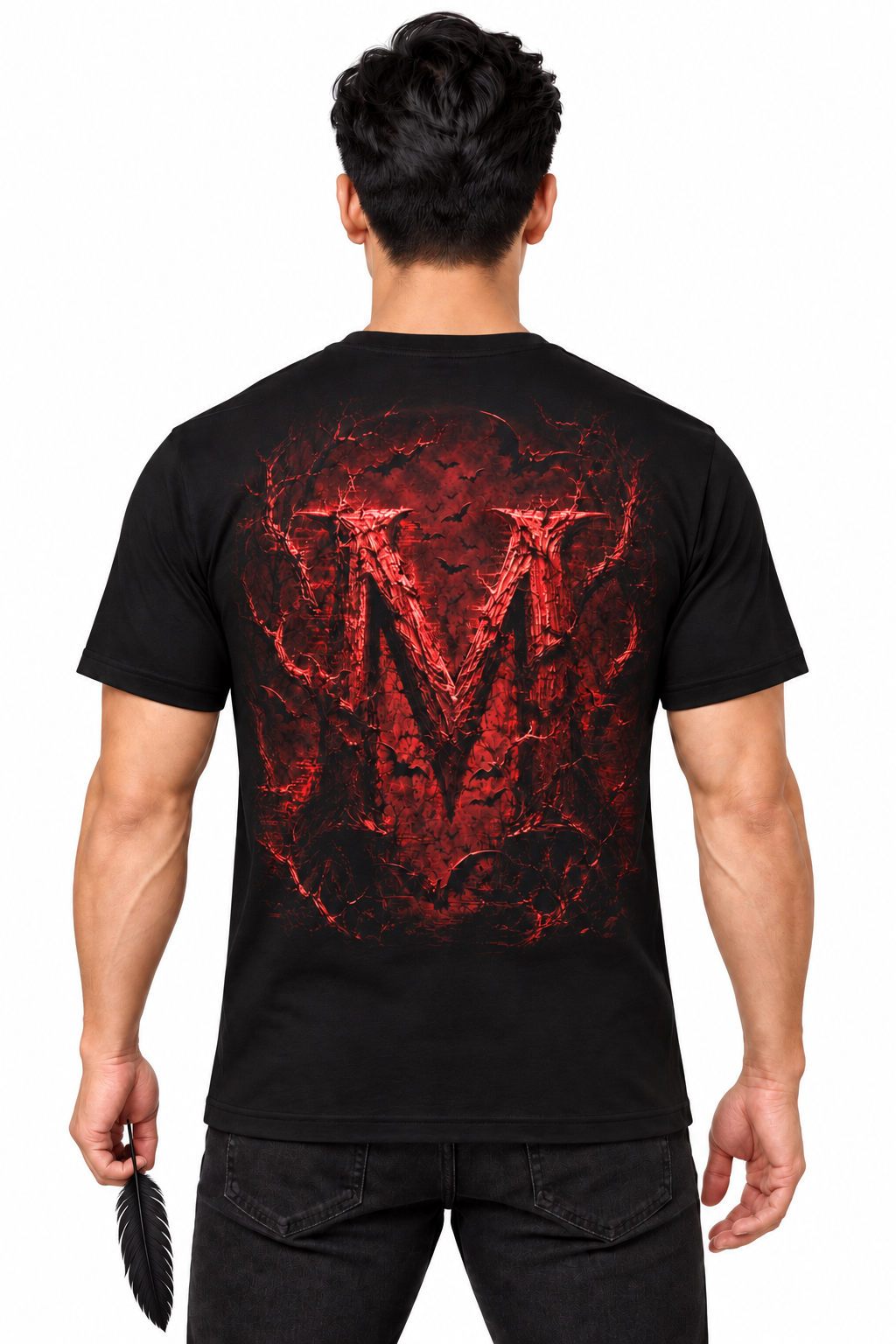 Marked by the Night — Men’s Cotton Crew Neck T-Shirt — model back