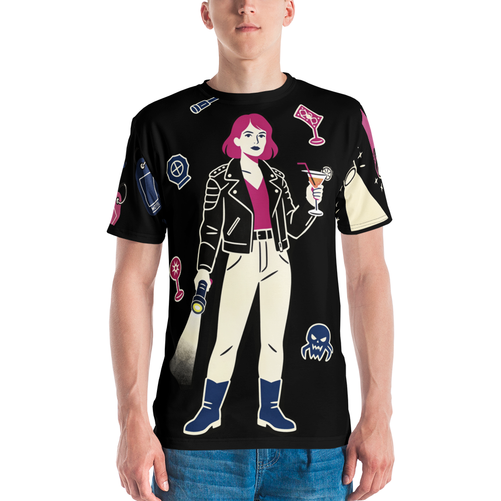 Final Girl, First Drink — Men's Crew Neck T-Shirt — model front