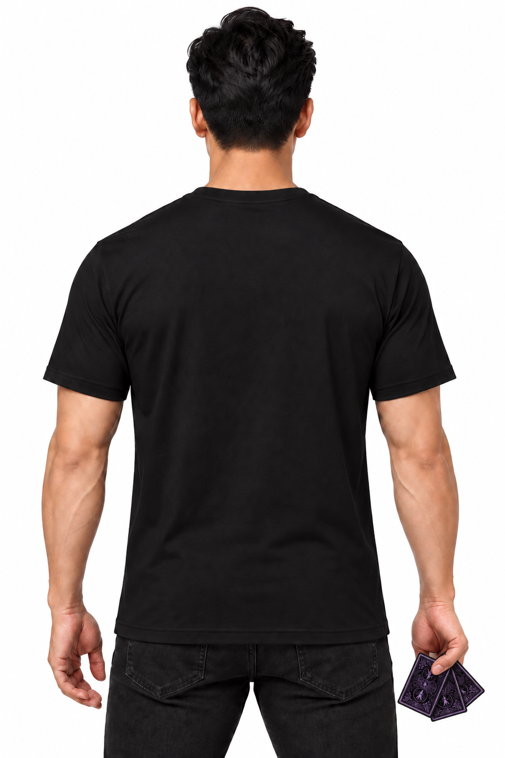 The Cat Behind the Cards — Men’s Cotton Crew Neck T-Shirt — model back