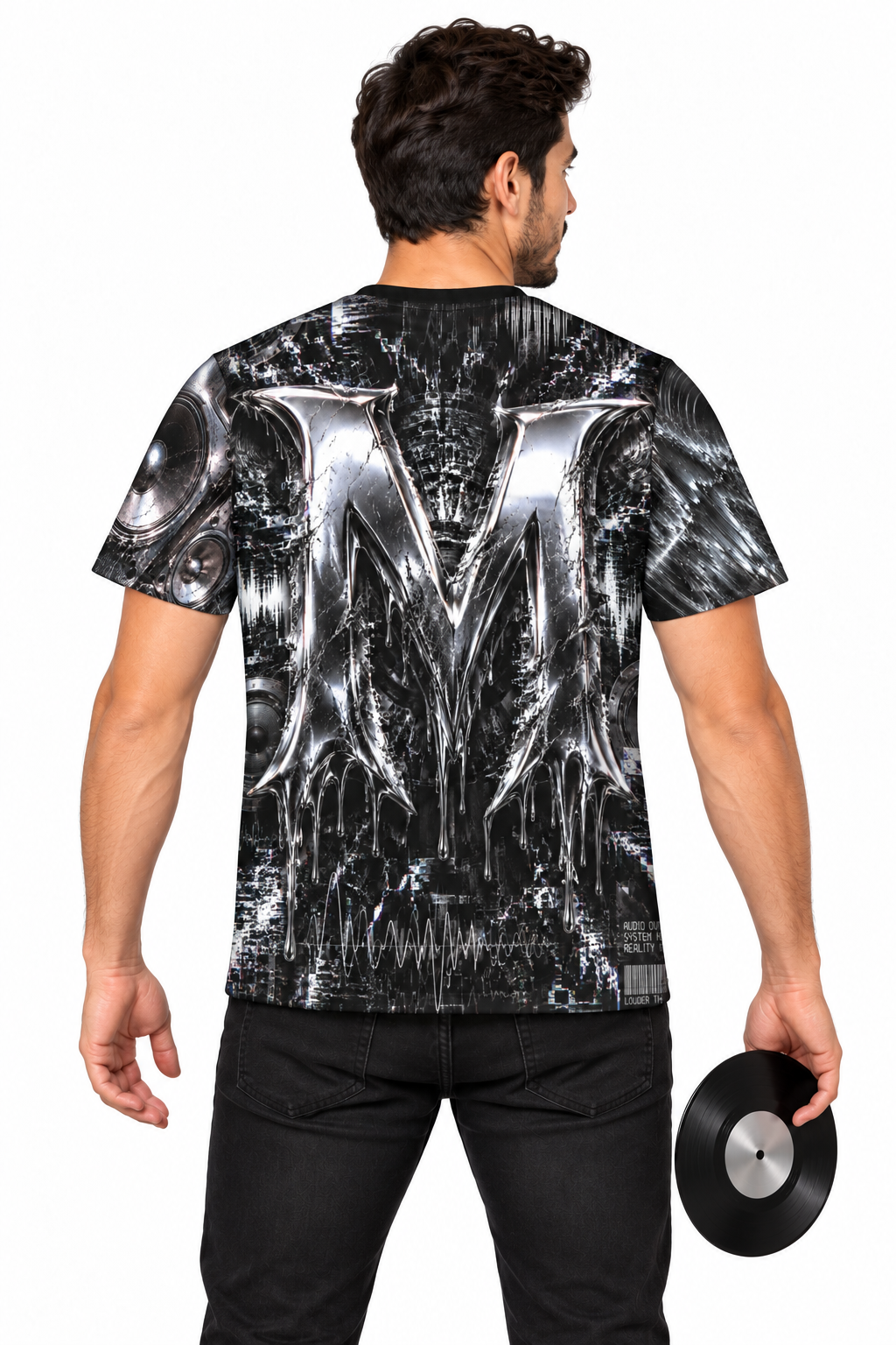 Turn Up The Music — Men's Crew Neck T-Shirt — model back