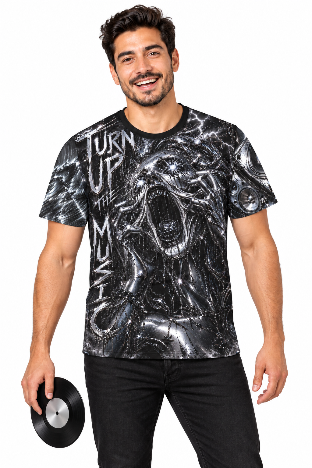 Turn Up The Music — Men's Crew Neck T-Shirt — model front